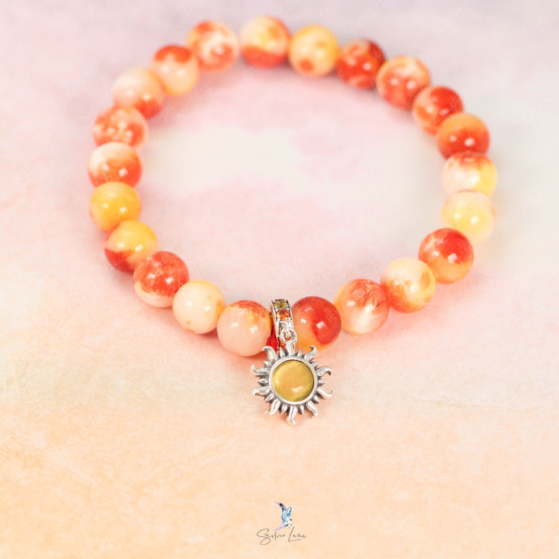 sun charm orange Persian jade beaded bracelet
