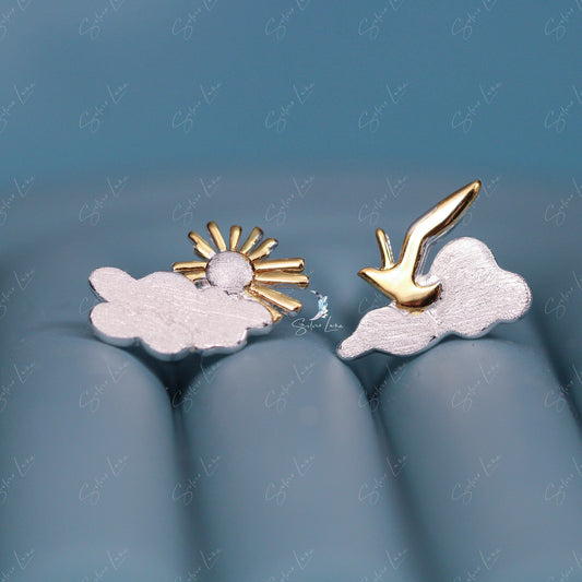 cloud bird stud earrings
