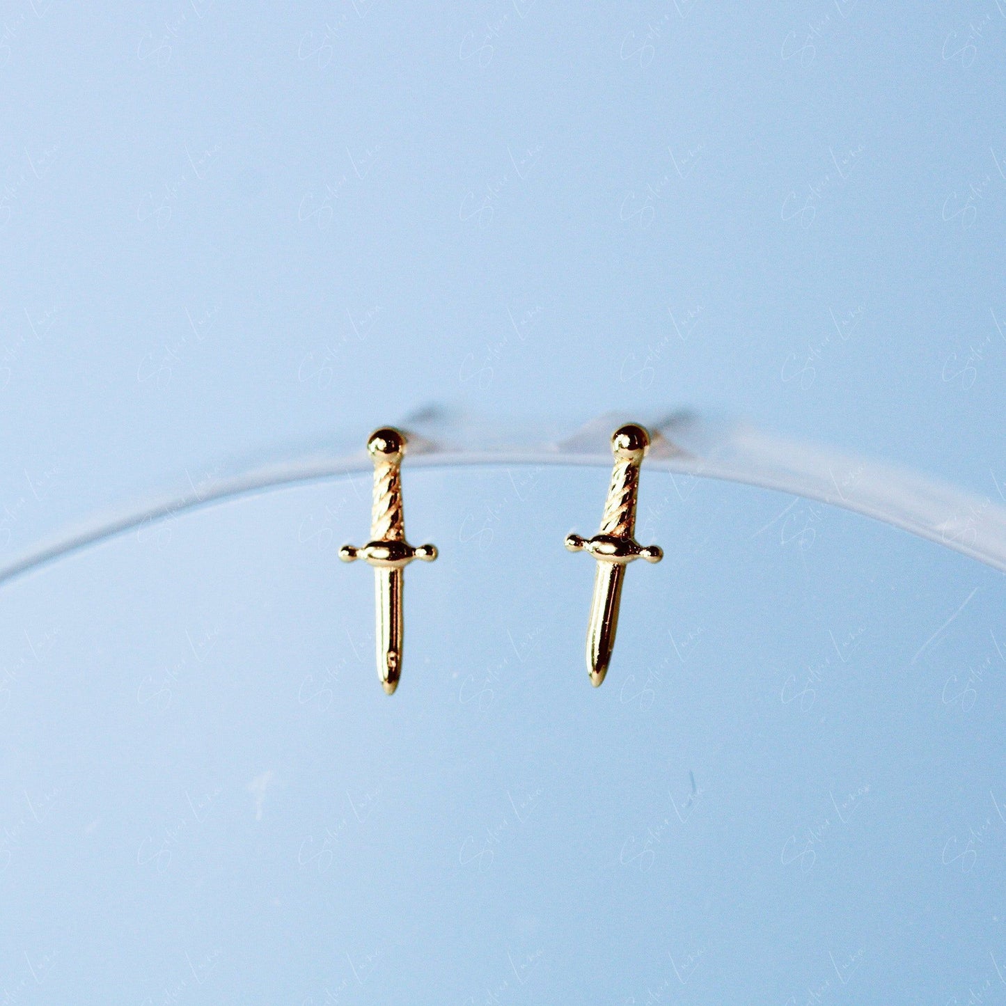 Tiny sword dagger sterling silver stud earrings
