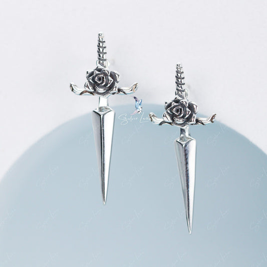 silver sword earrings