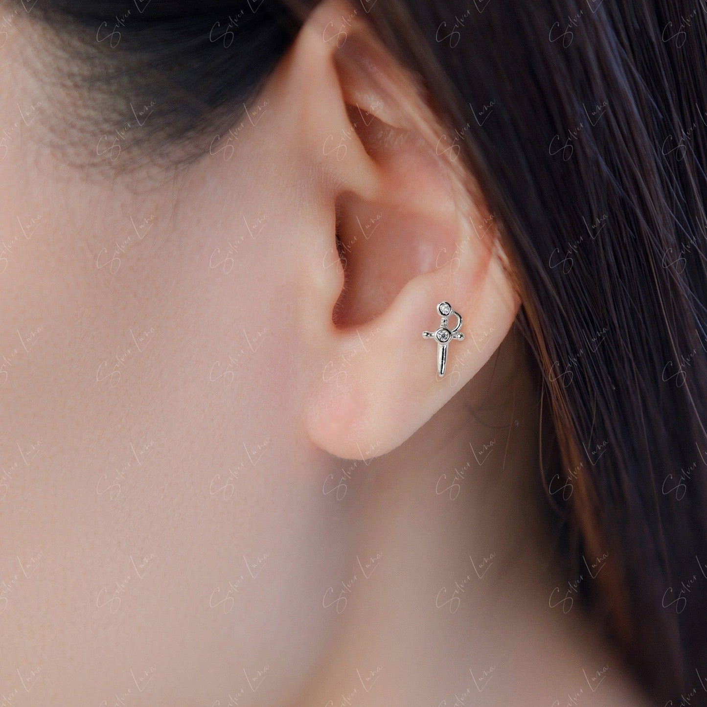 Little dagger screw back stud earrings
