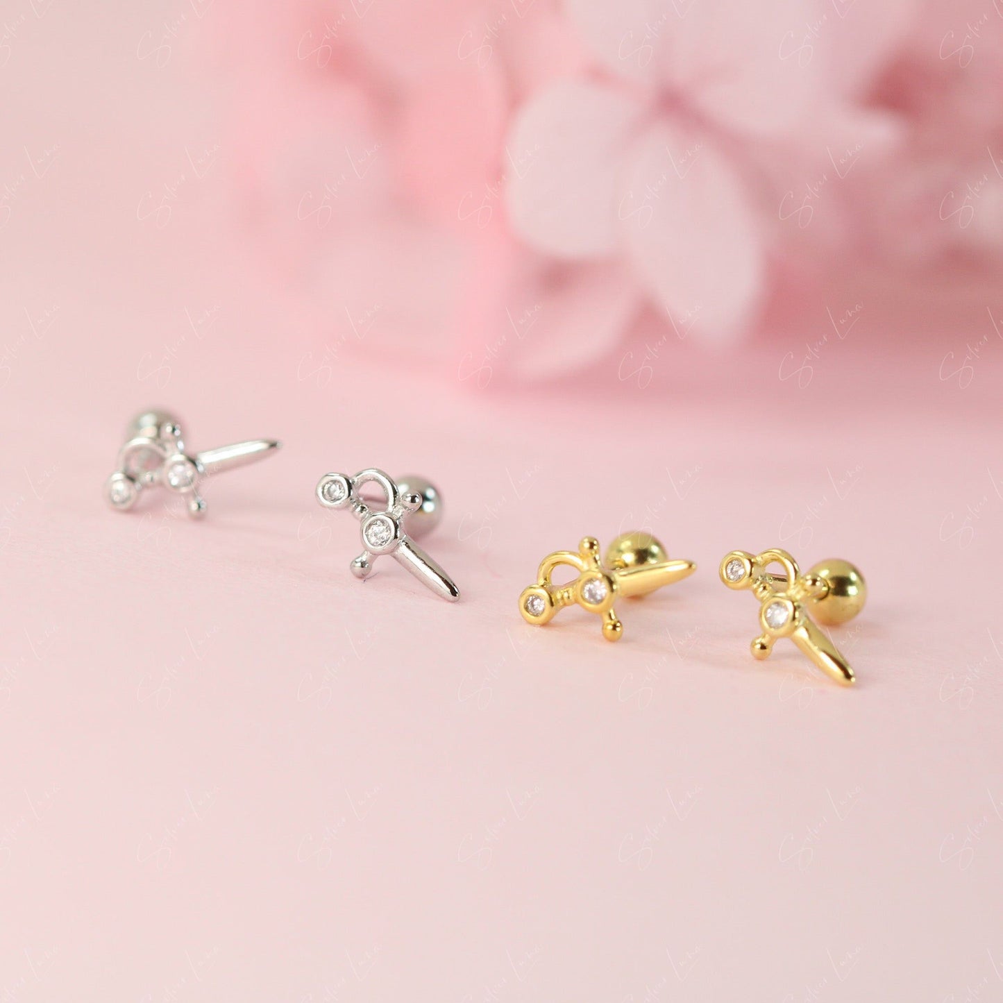 Little dagger screw back stud earrings
