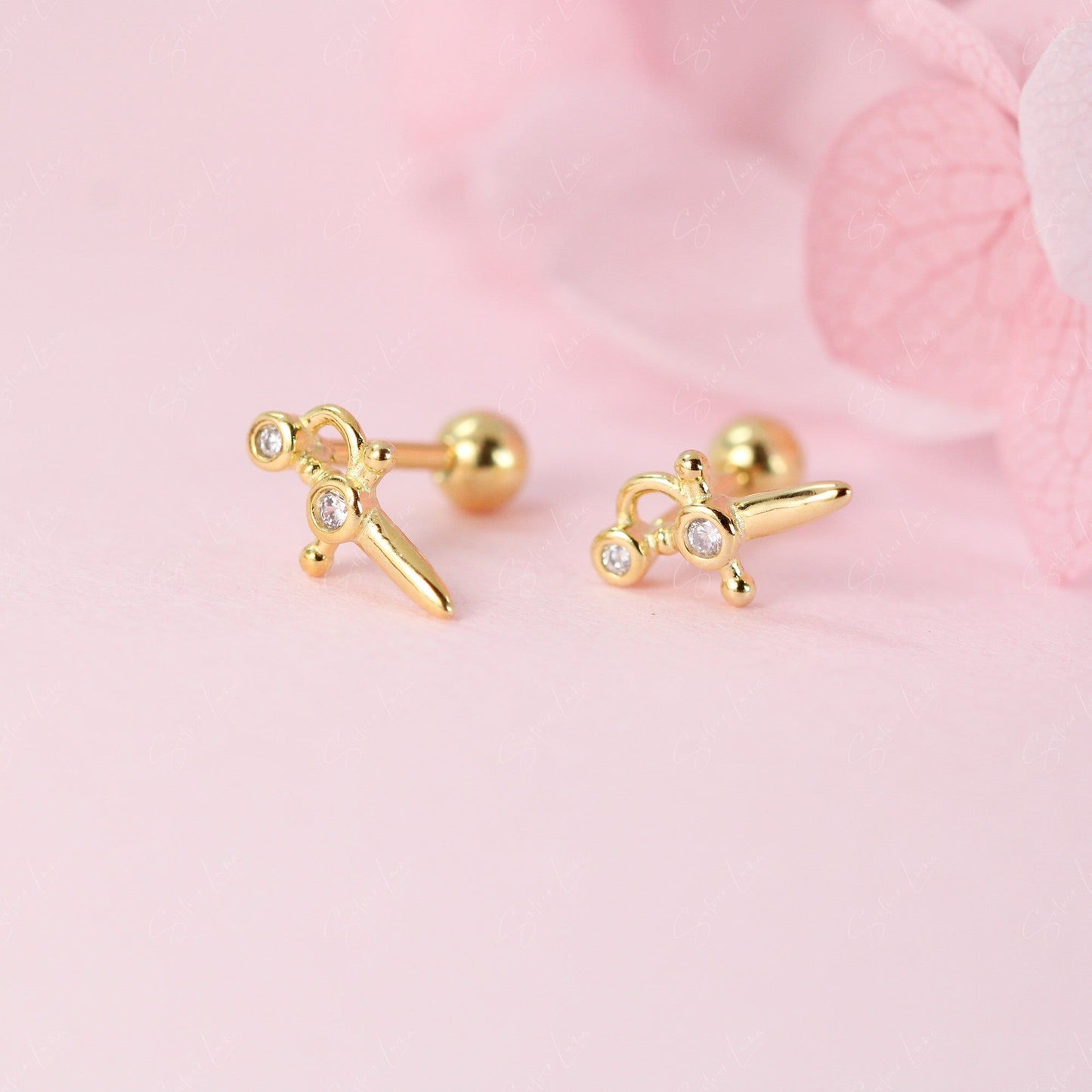 Little dagger screw back stud earrings