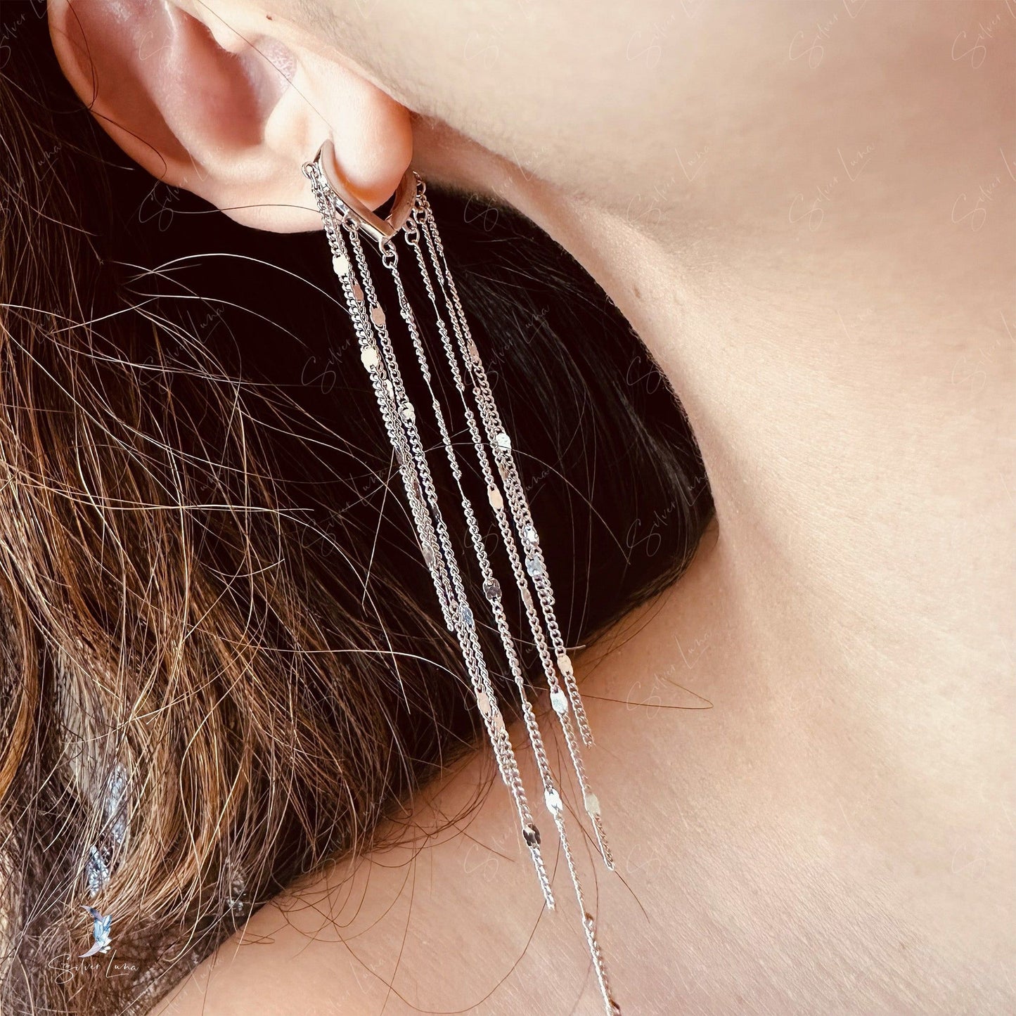 sterling silver chain hoop earrings