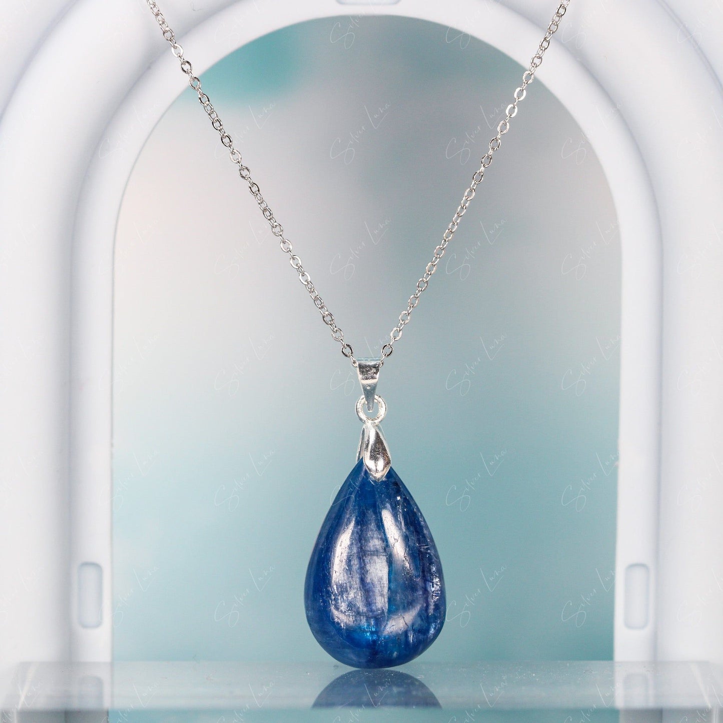 Blue Kyanite teardrop pendant necklace