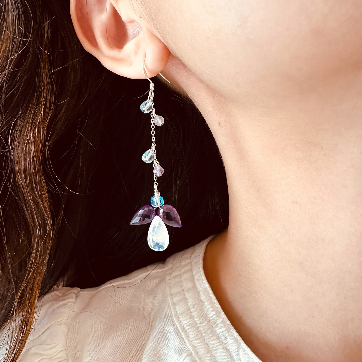 moonstone amethyst teardrop earrings