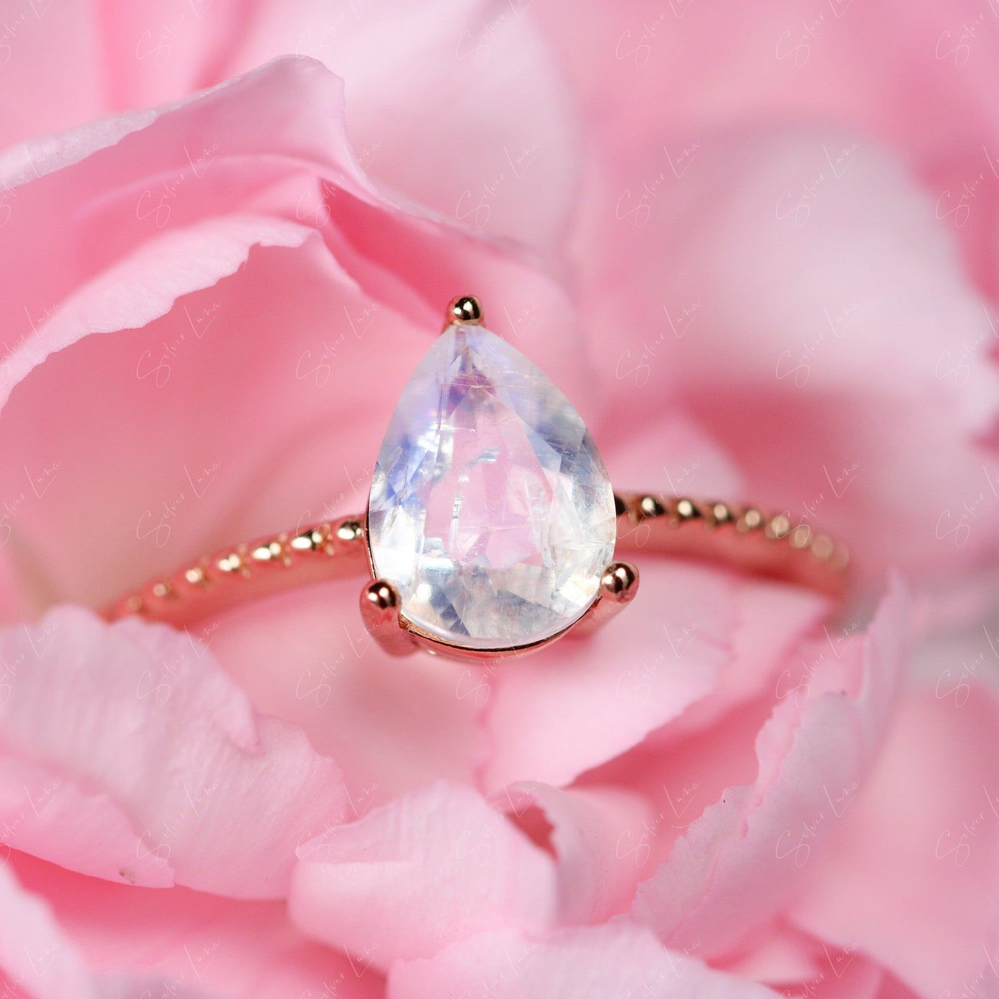teardrop moonstone engagement wedding ring set