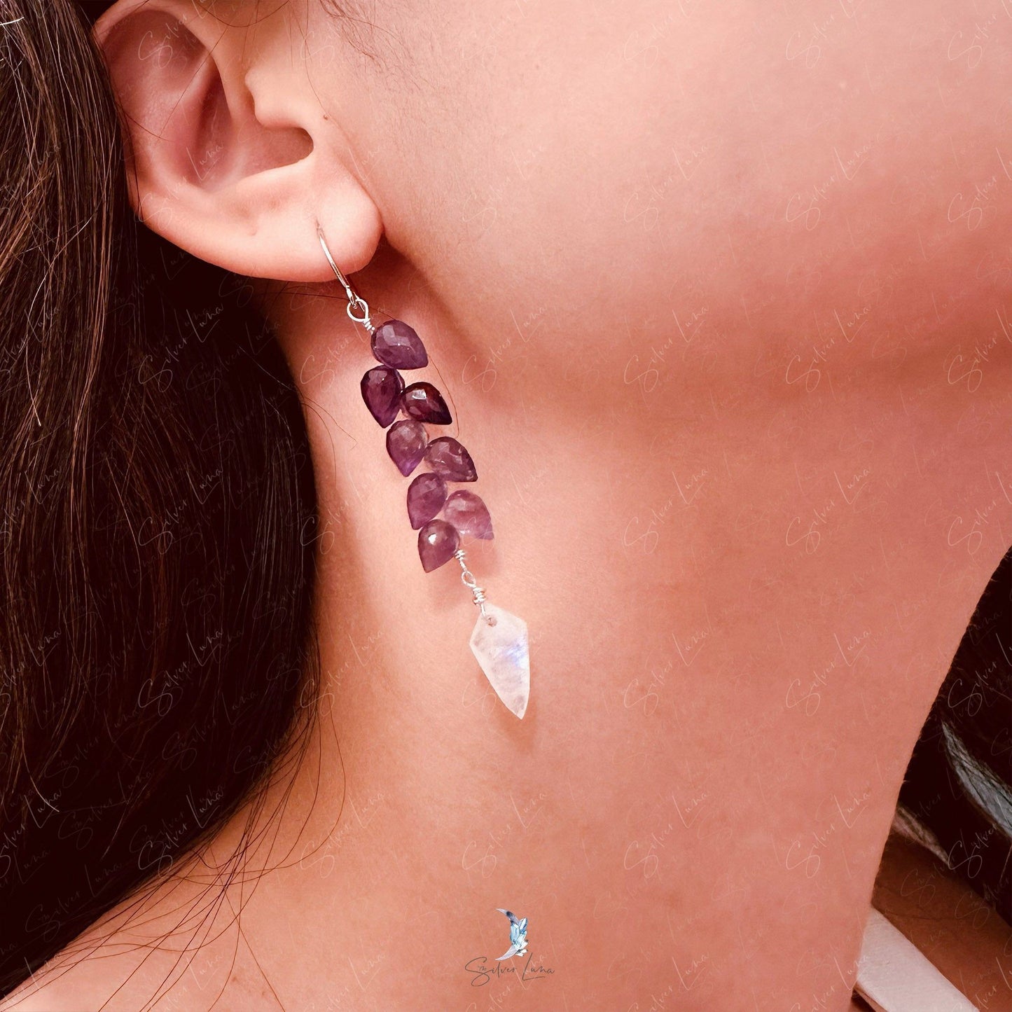 leaves amethyst drop earrings
