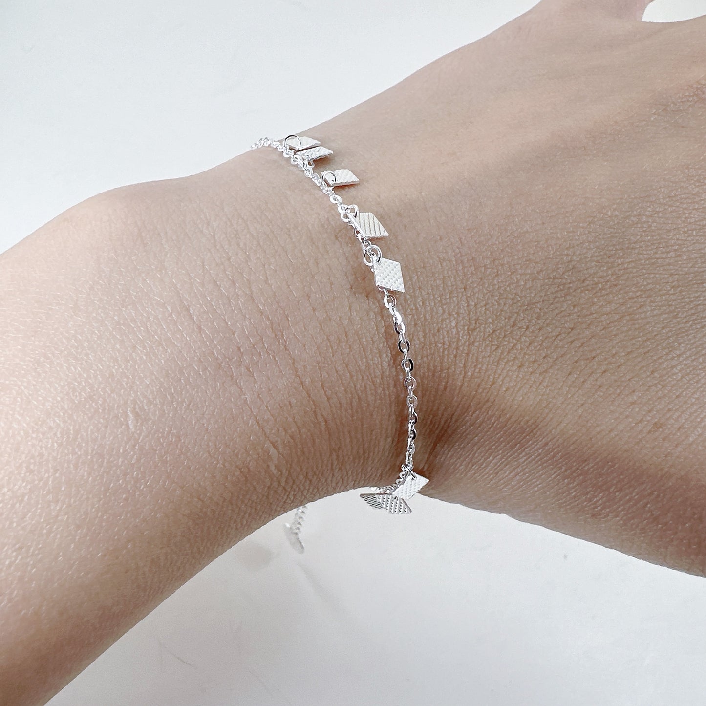 Geometric texture square charms bracelet in sterling silver