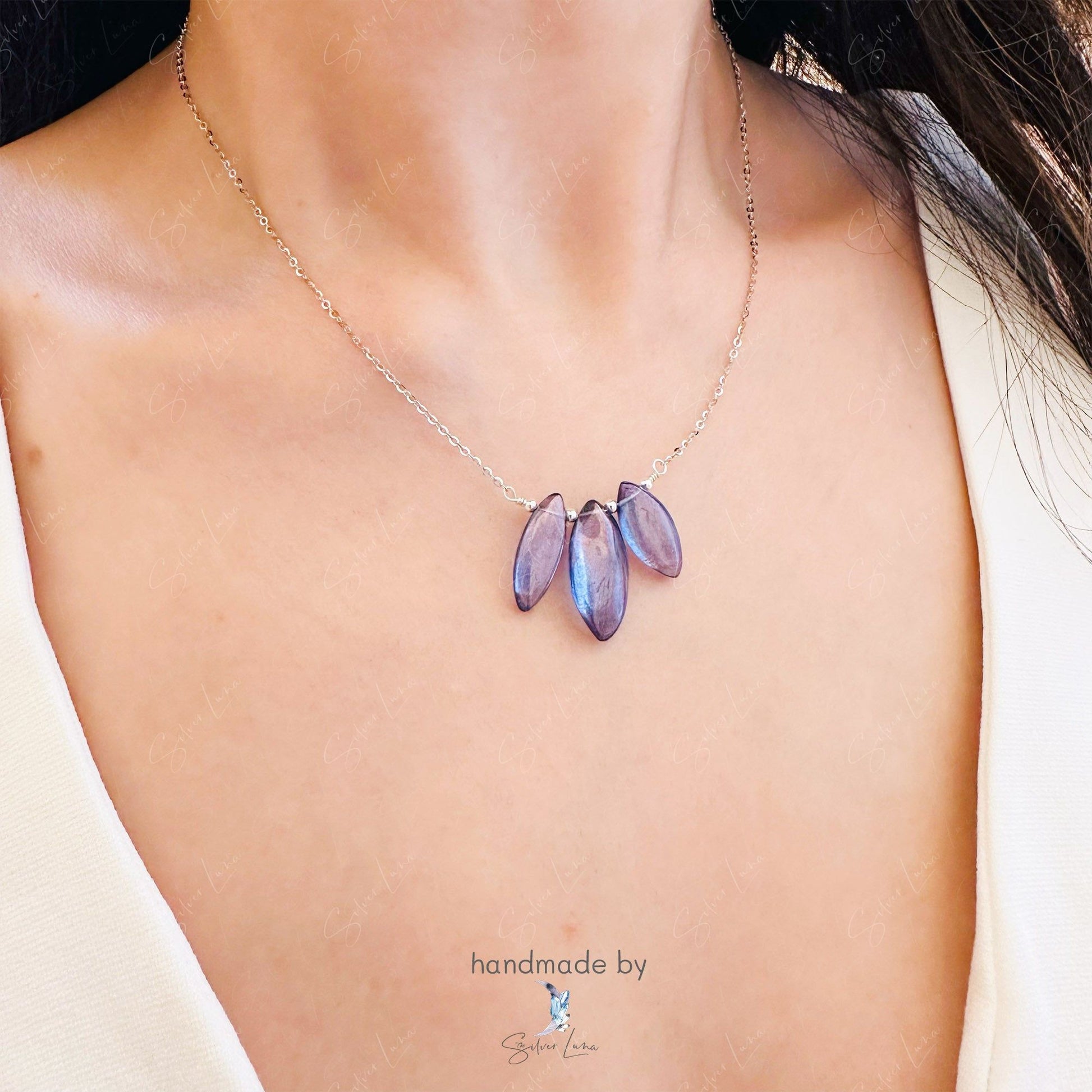 tri stone lotus flower pendant necklace