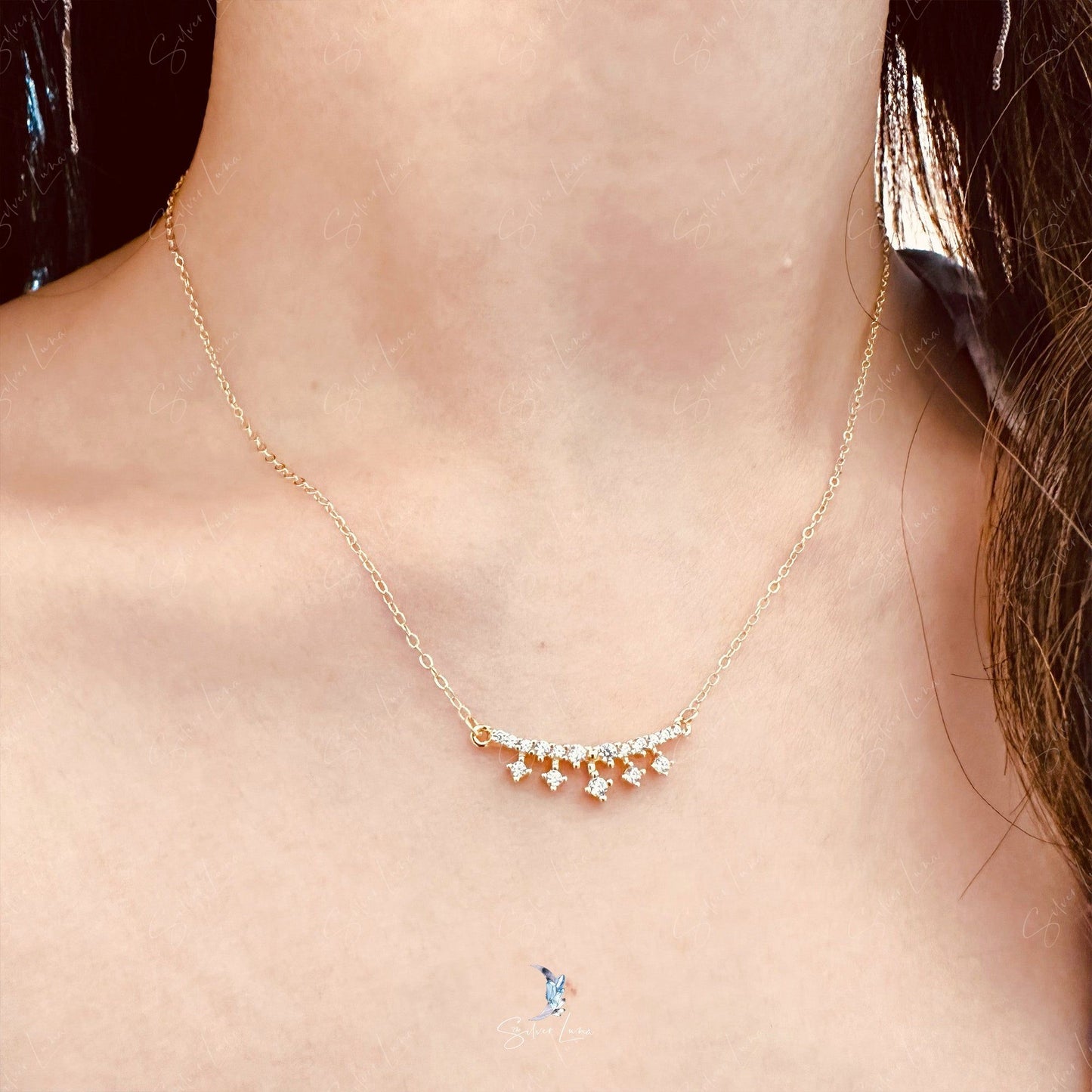 Dainty tiara pendant necklace in sterling silver