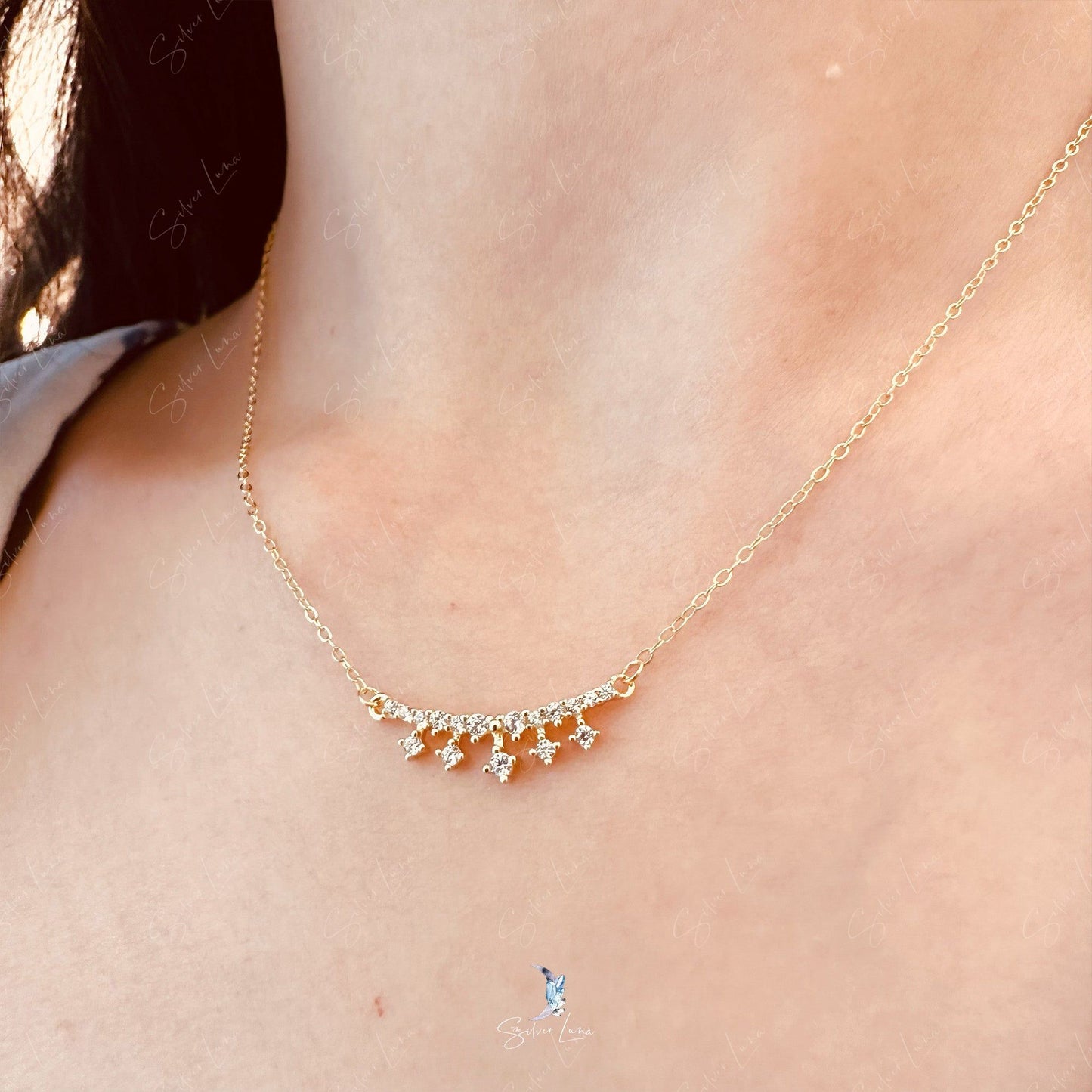 Dainty tiara pendant necklace in sterling silver