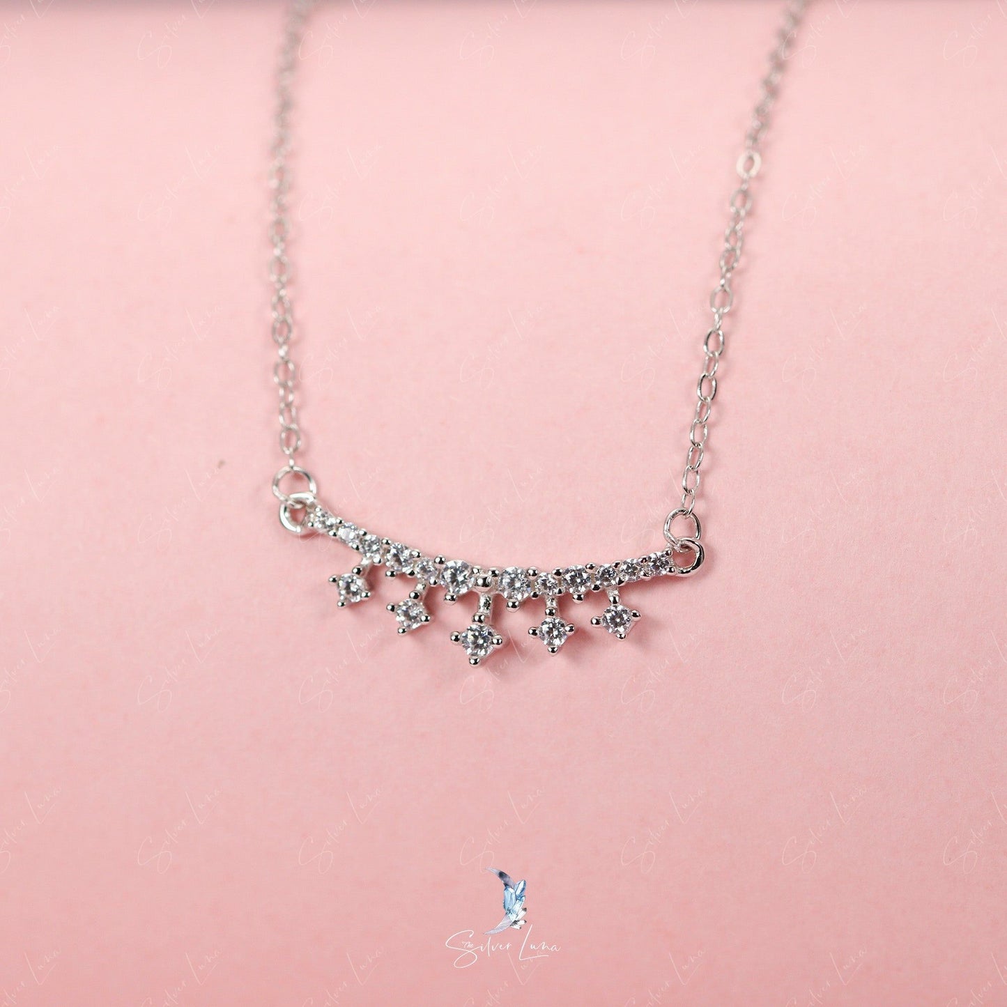 Dainty tiara pendant necklace in sterling silver