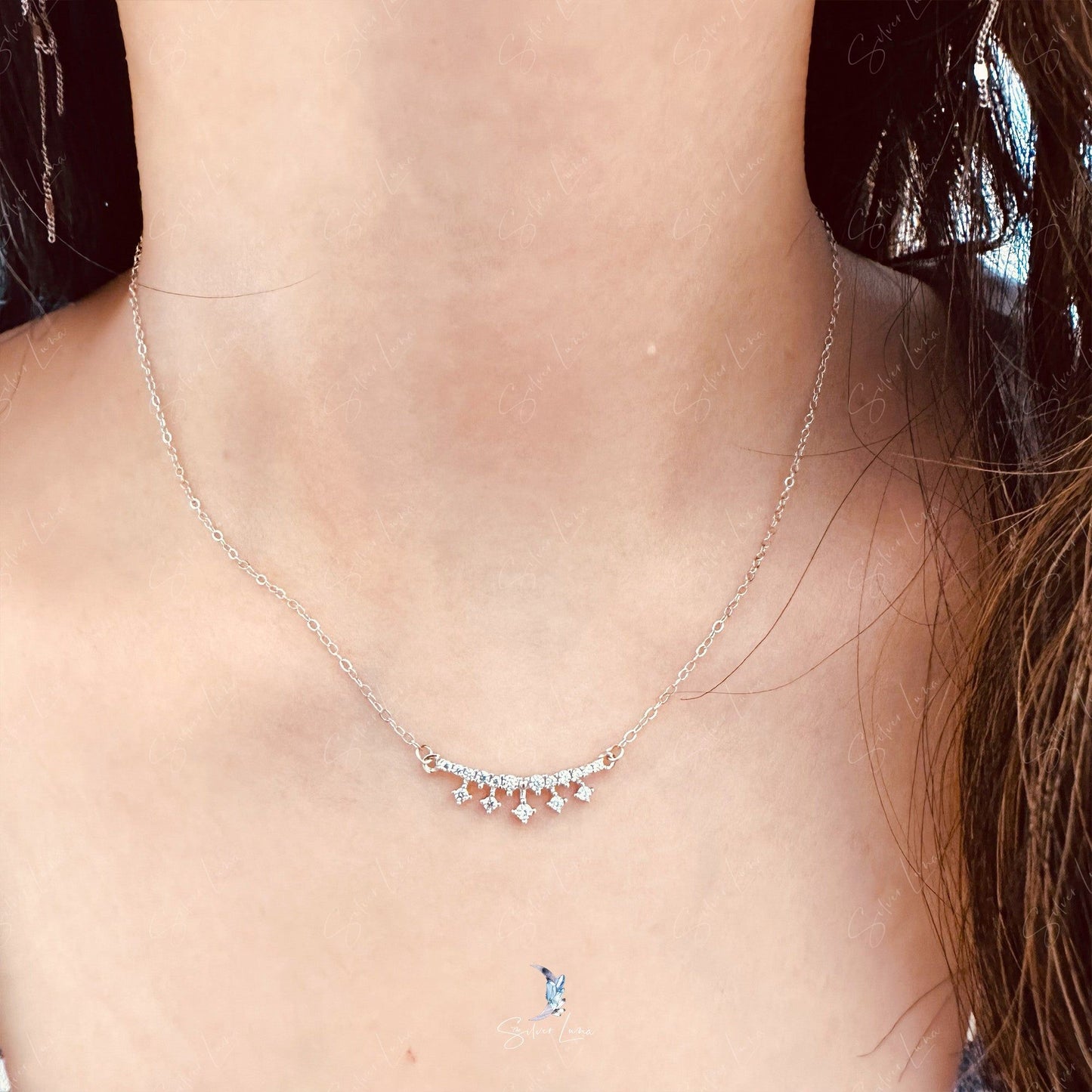 Dainty tiara pendant necklace in sterling silver