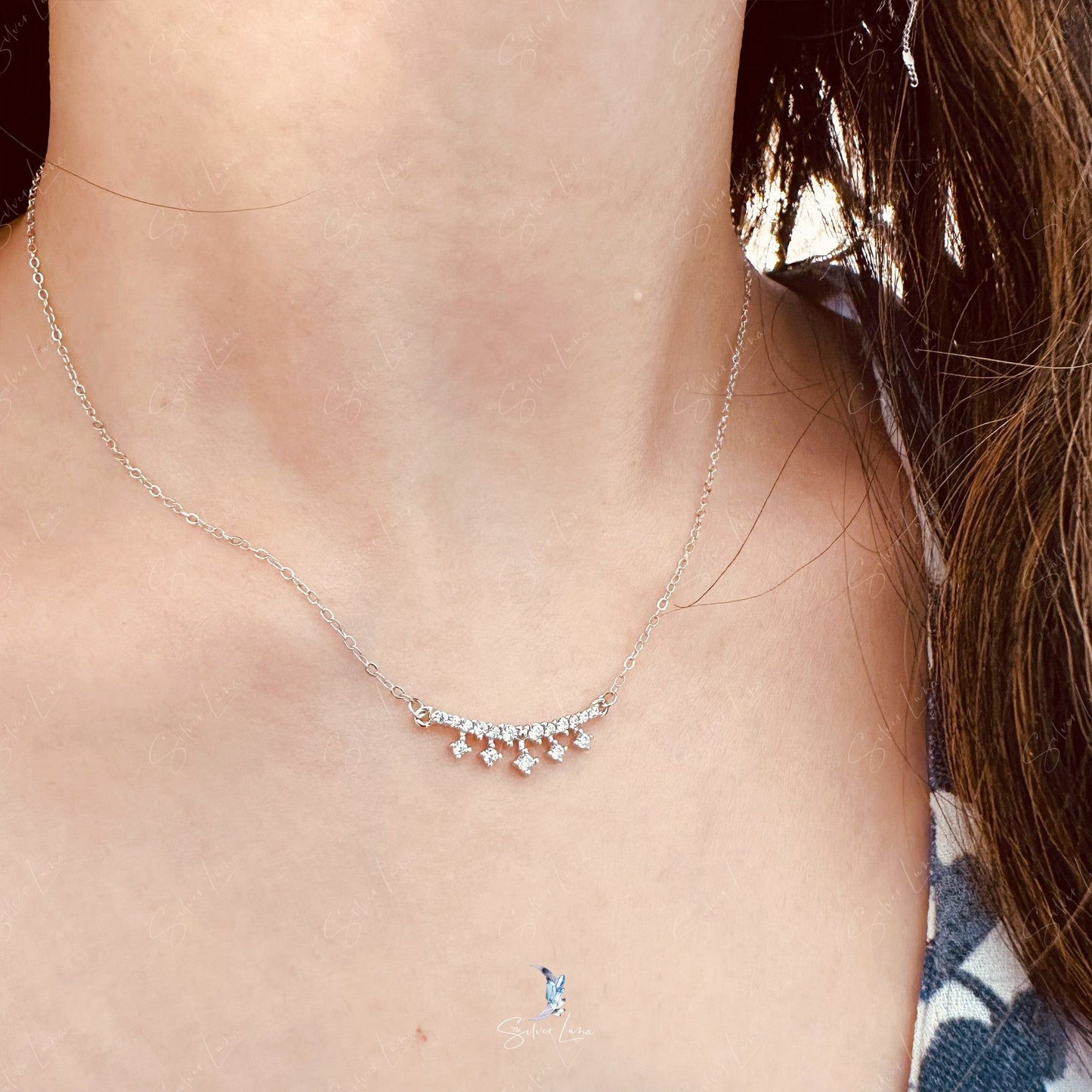 Dainty tiara pendant necklace in sterling silver