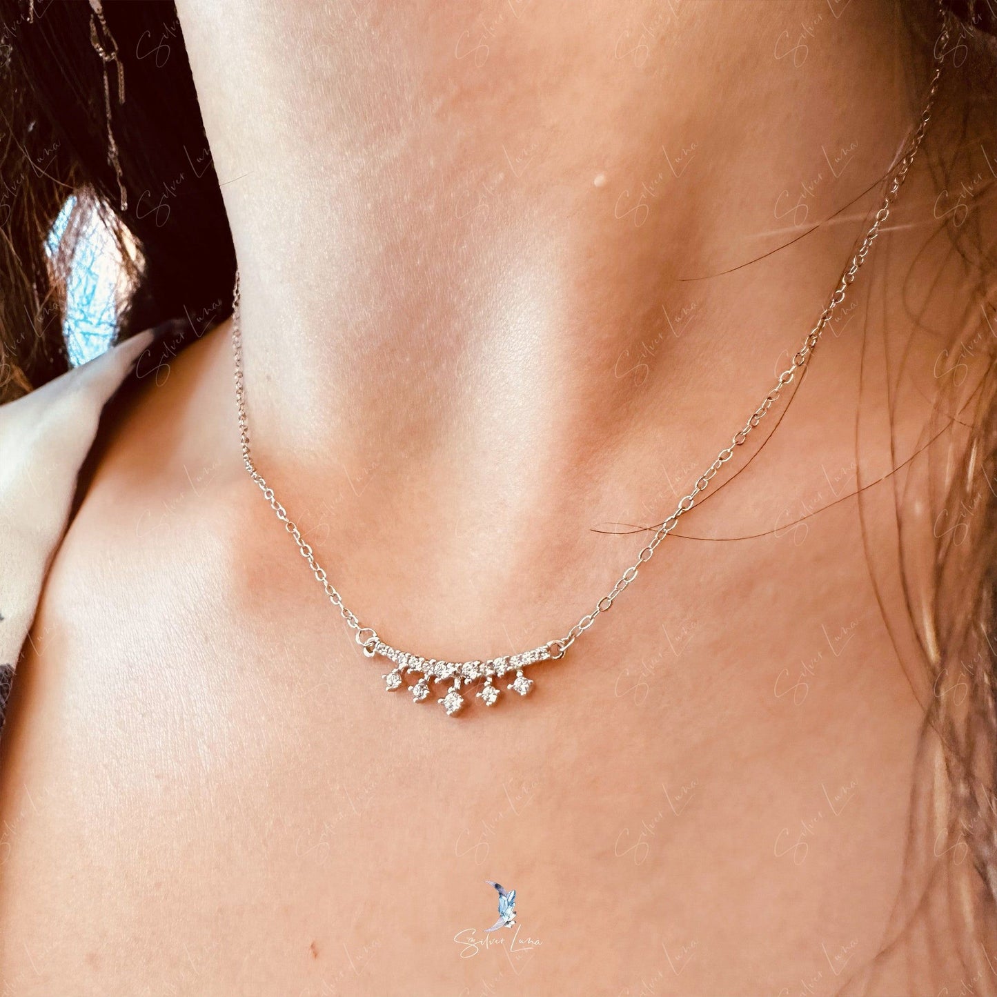 Dainty tiara pendant necklace in sterling silver