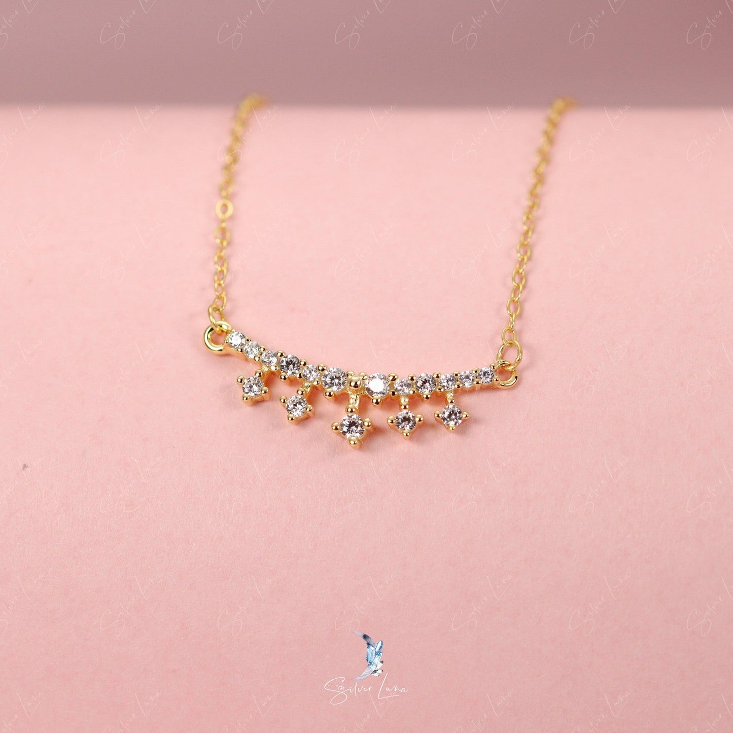 Dainty tiara pendant necklace in sterling silver
