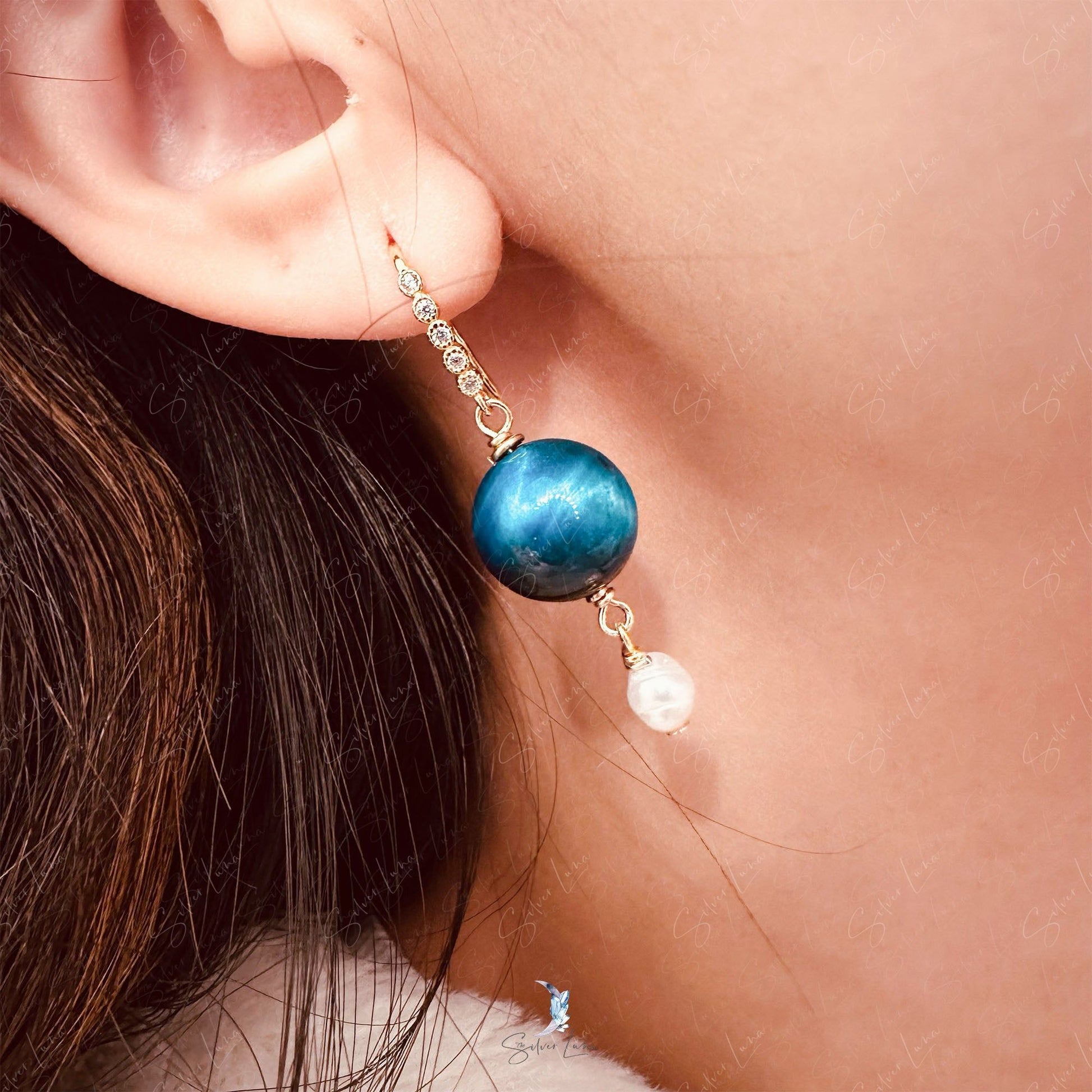 tiger eye pearl drop earrings