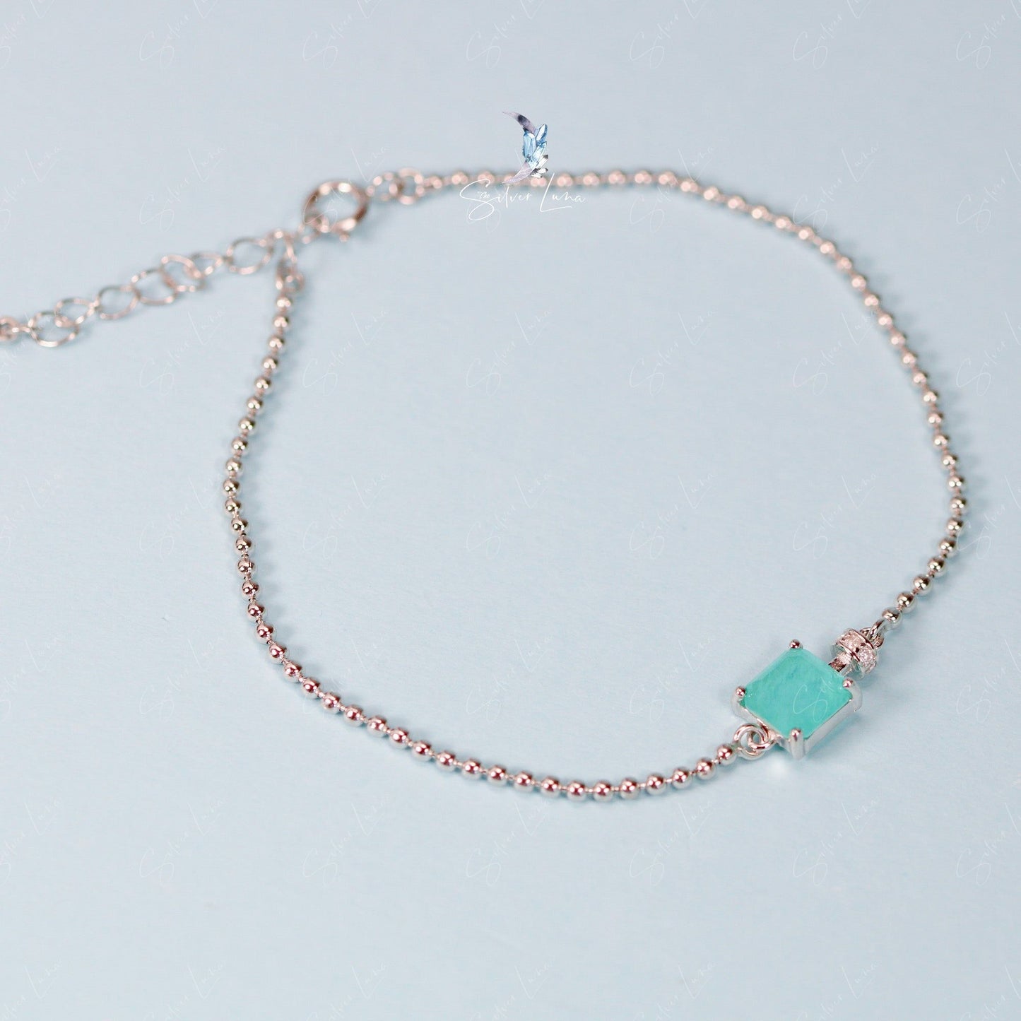 tourmaline blue stone ball chain bracelet