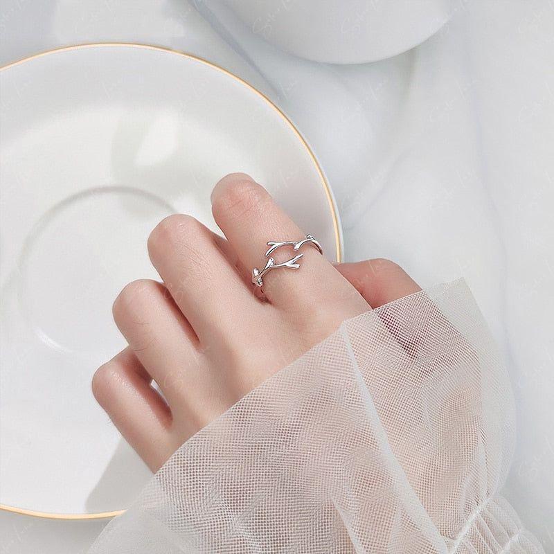 adjustable tree branch silver ring