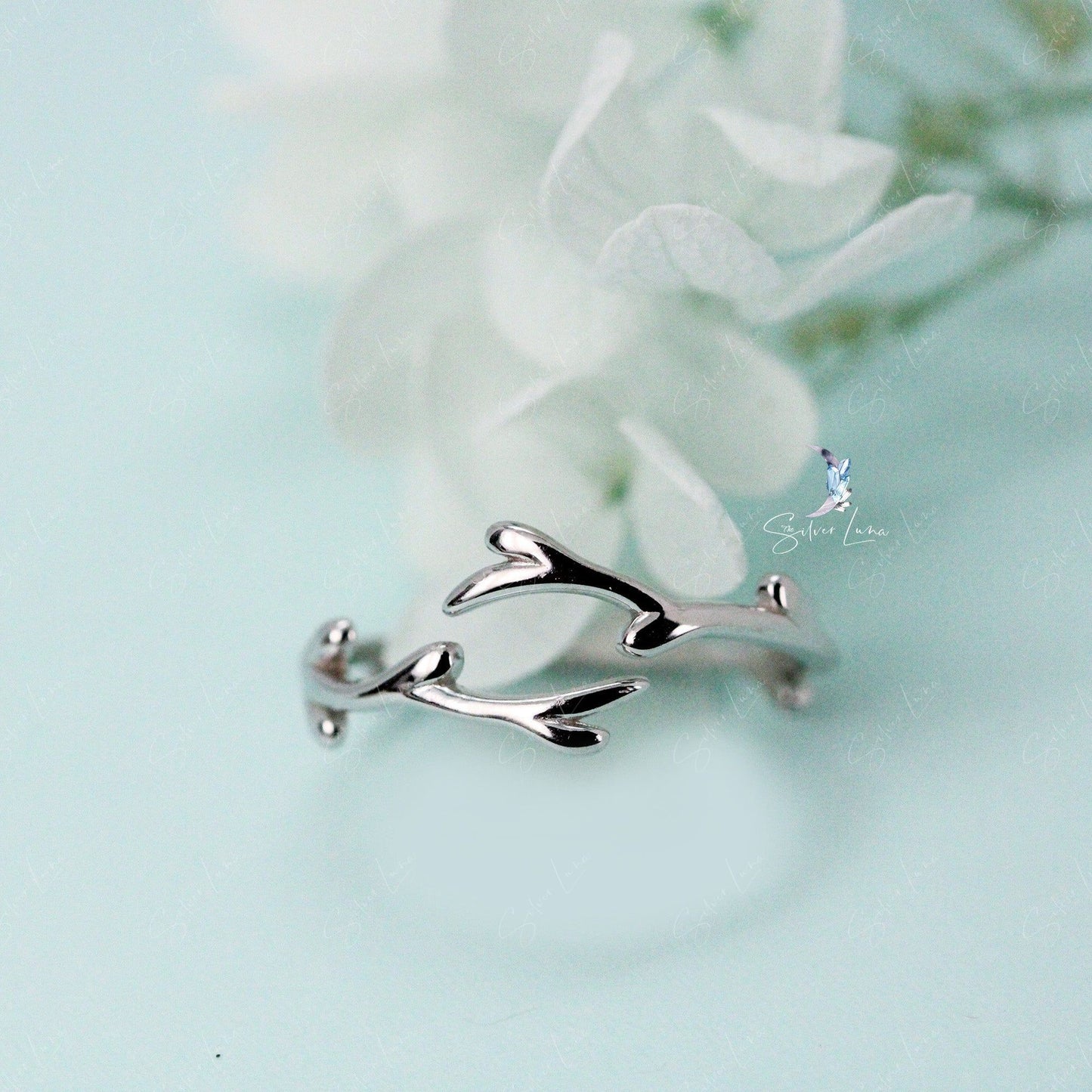 adjustable tree branch silver ring