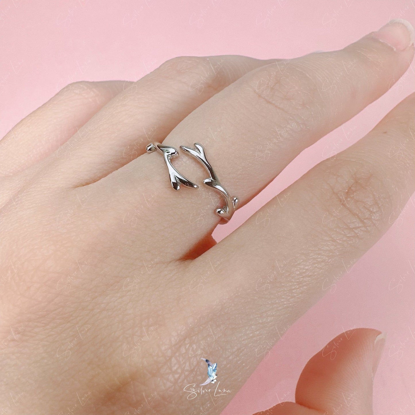 adjustable tree branch silver ring
