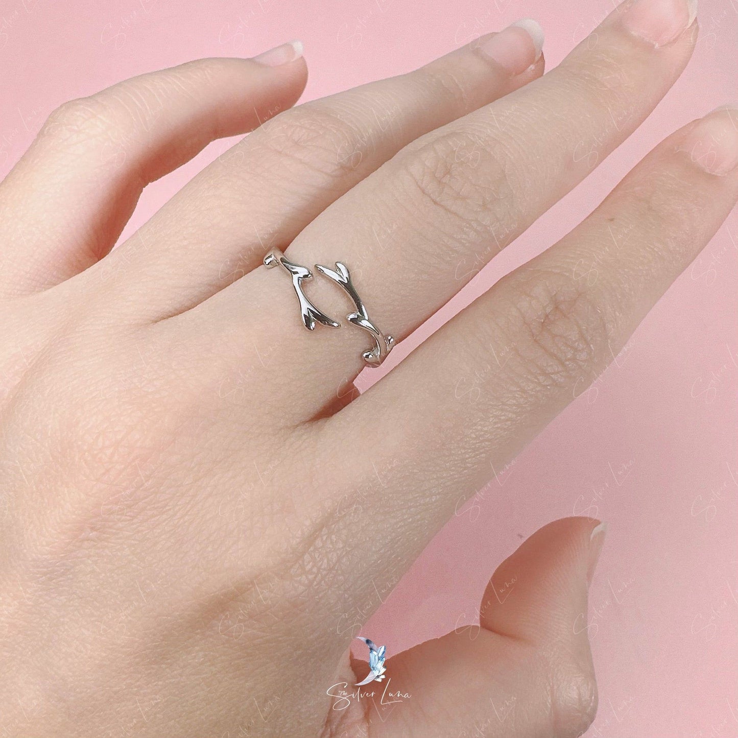 adjustable tree branch silver ring