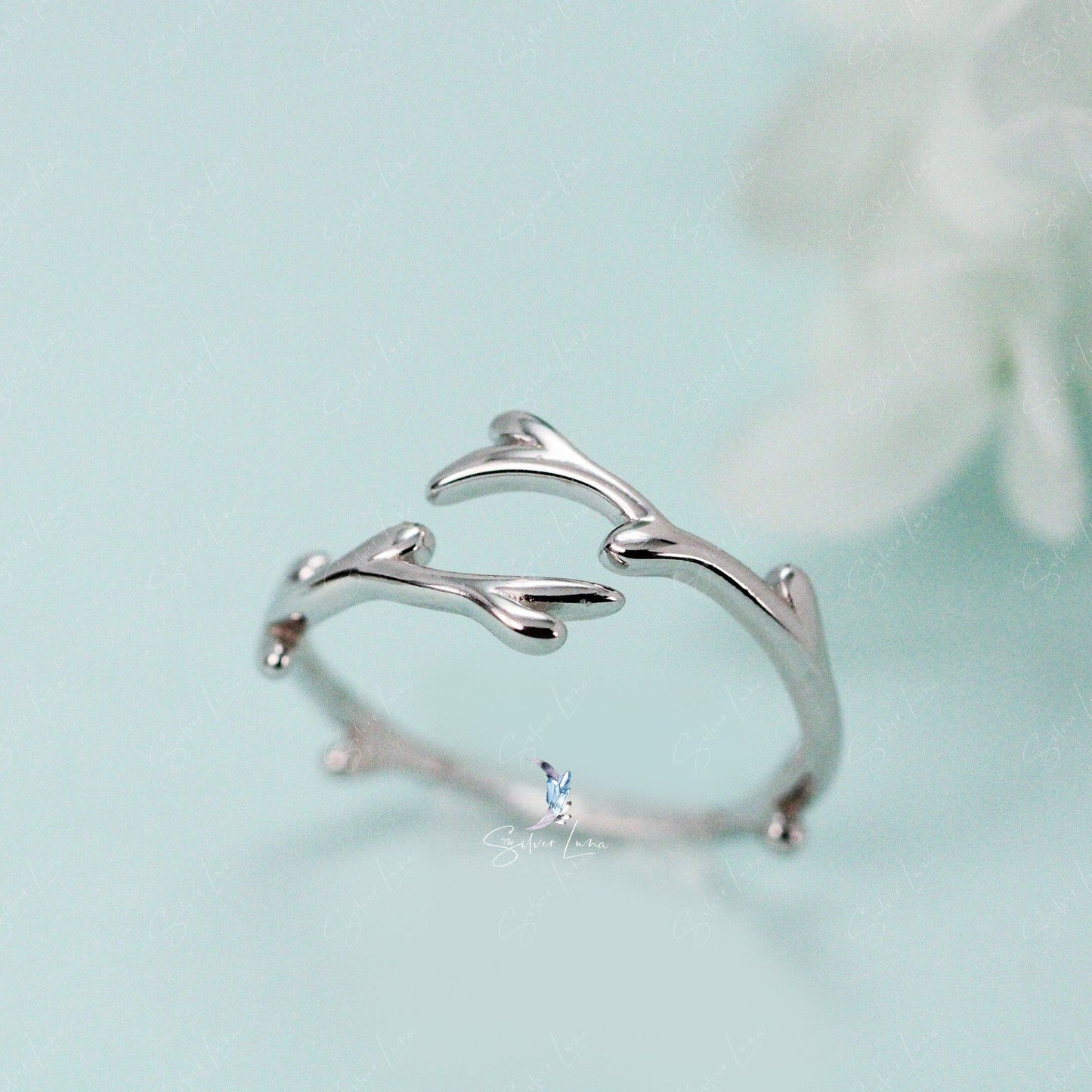 adjustable tree branch silver ring