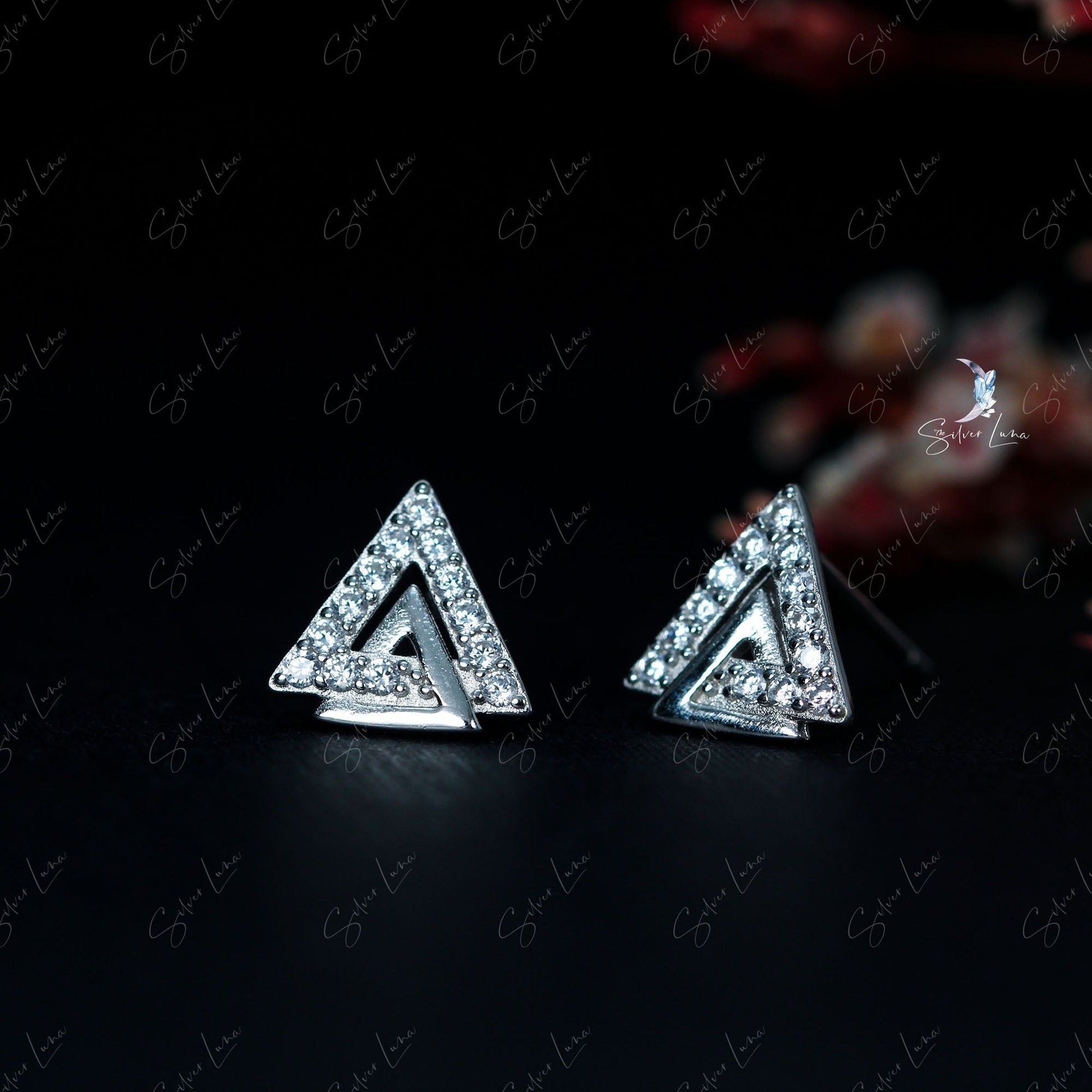 triangle cubic zirconia stud earrings