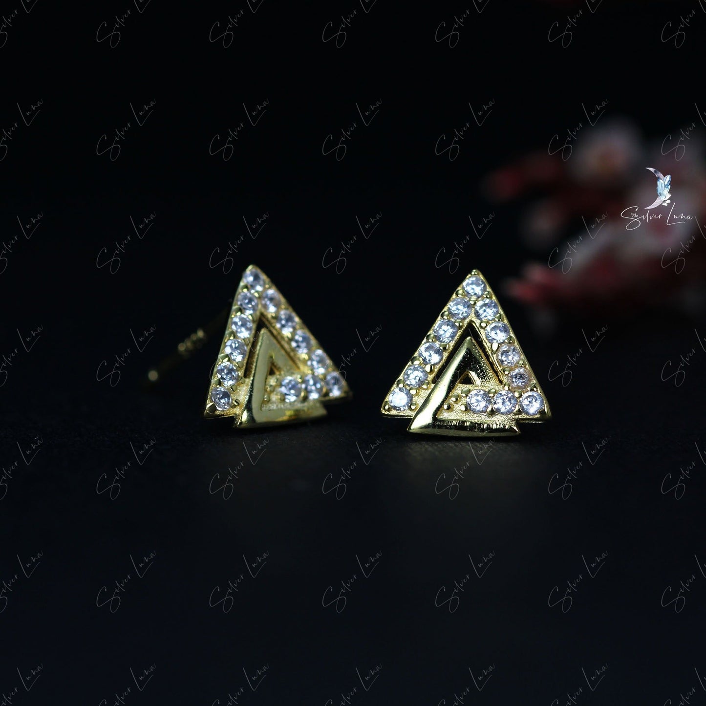 Abstract triangle and V shape sterling silver stud earrings