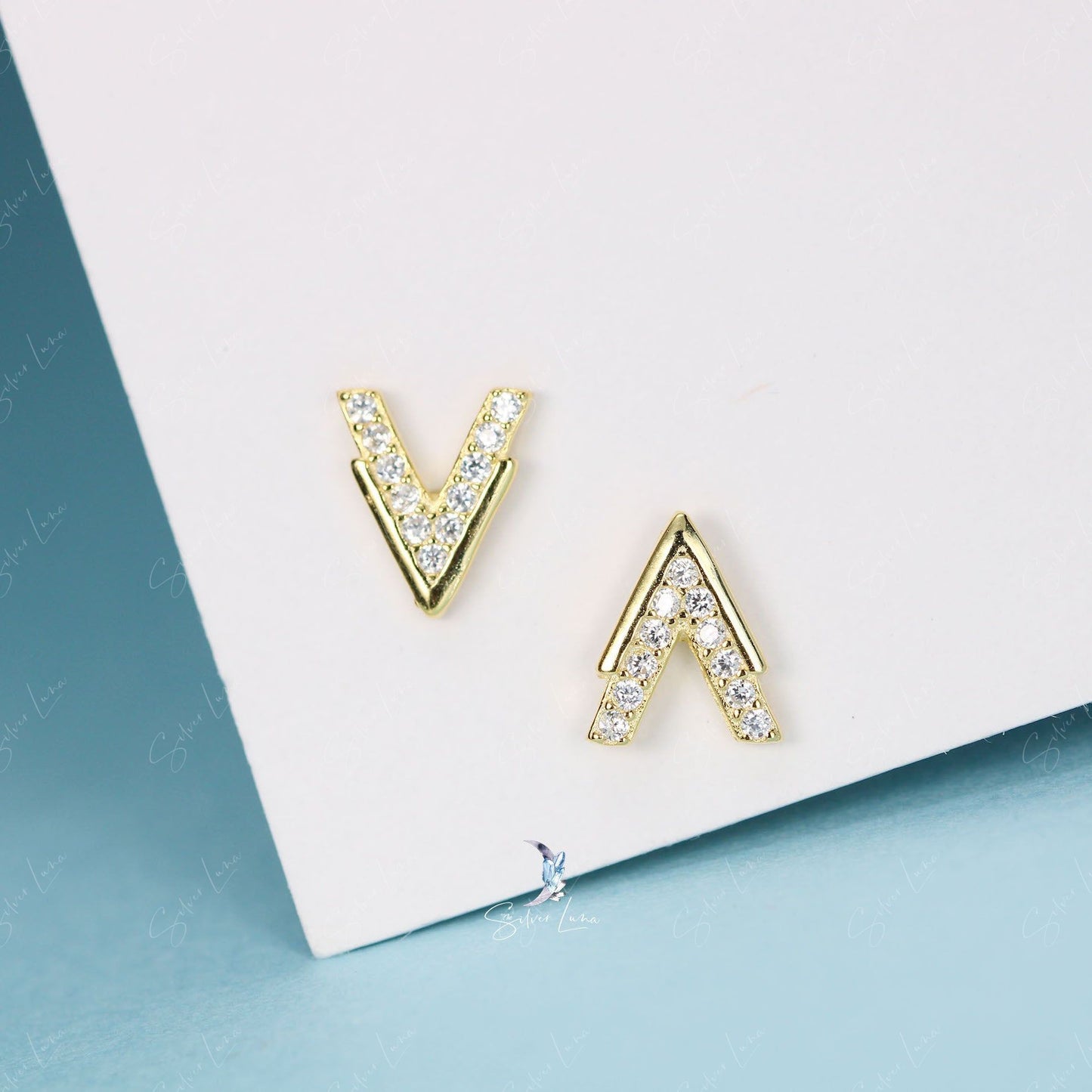 Abstract triangle and V shape sterling silver stud earrings