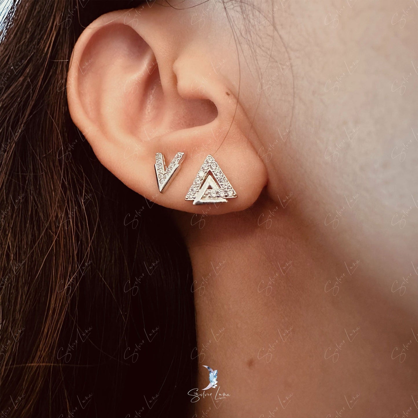 geometric triangle stud earrings
