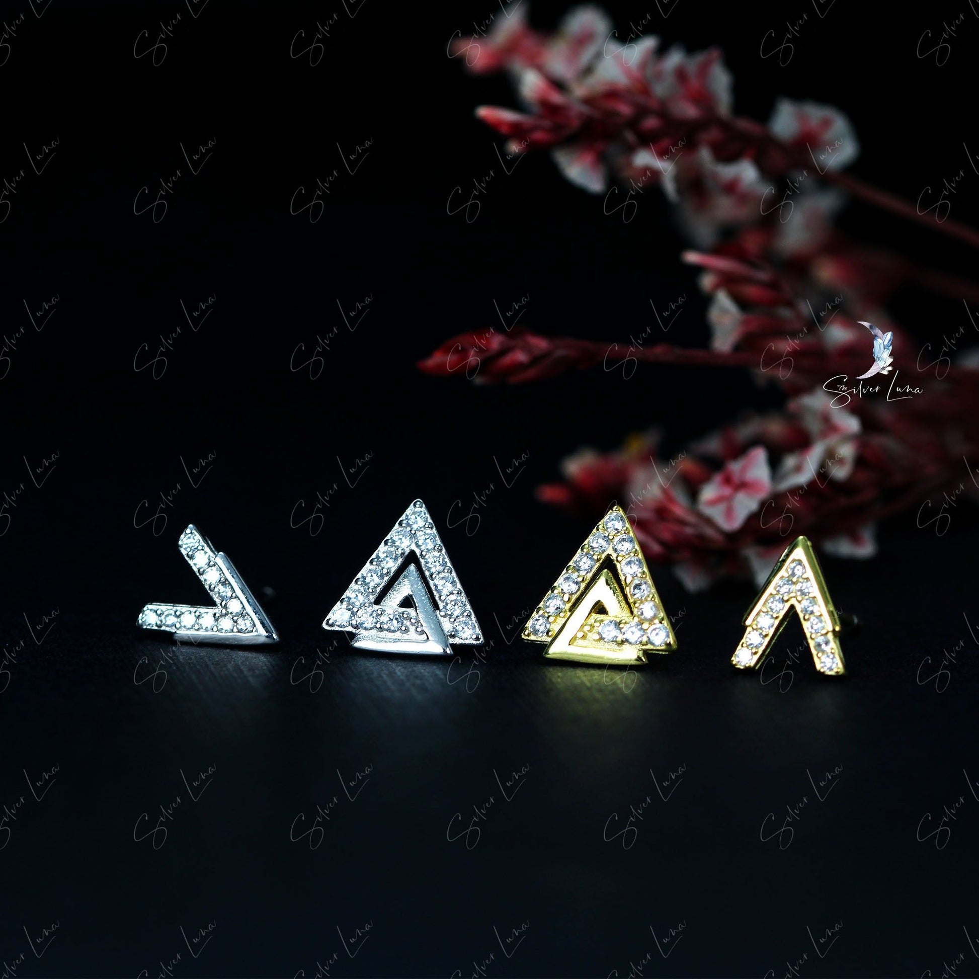 triangle and v shape stud earrings