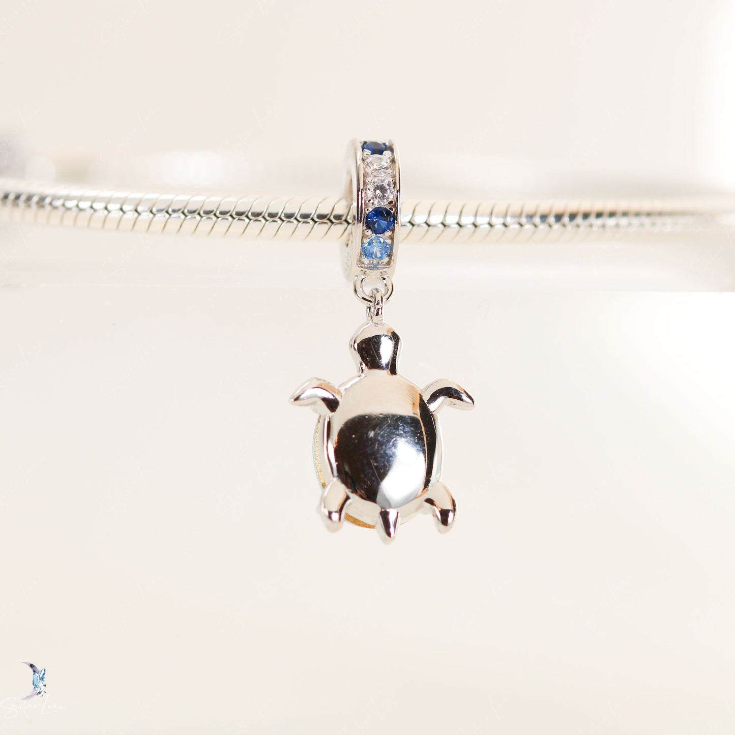 Rainbow crystal turtle sterling silver pendant charm