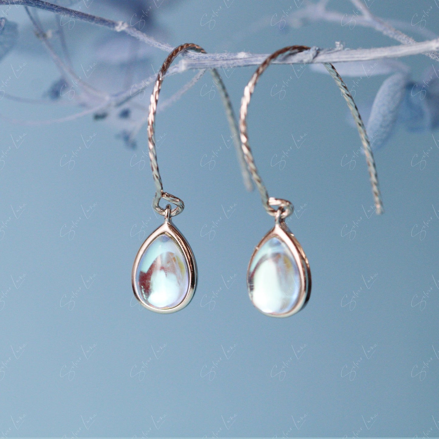 Teardrop sterling silver dangle drop earrings
