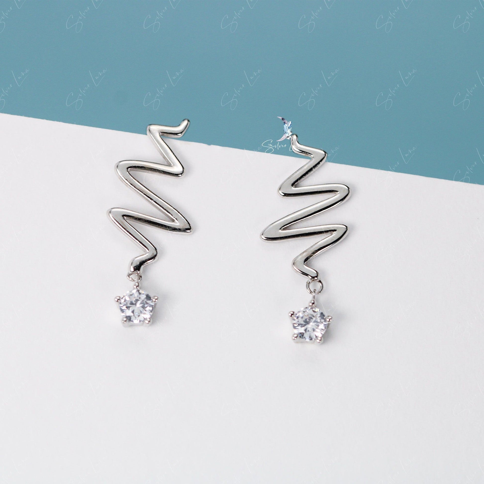 wavy stone drop stud earrings