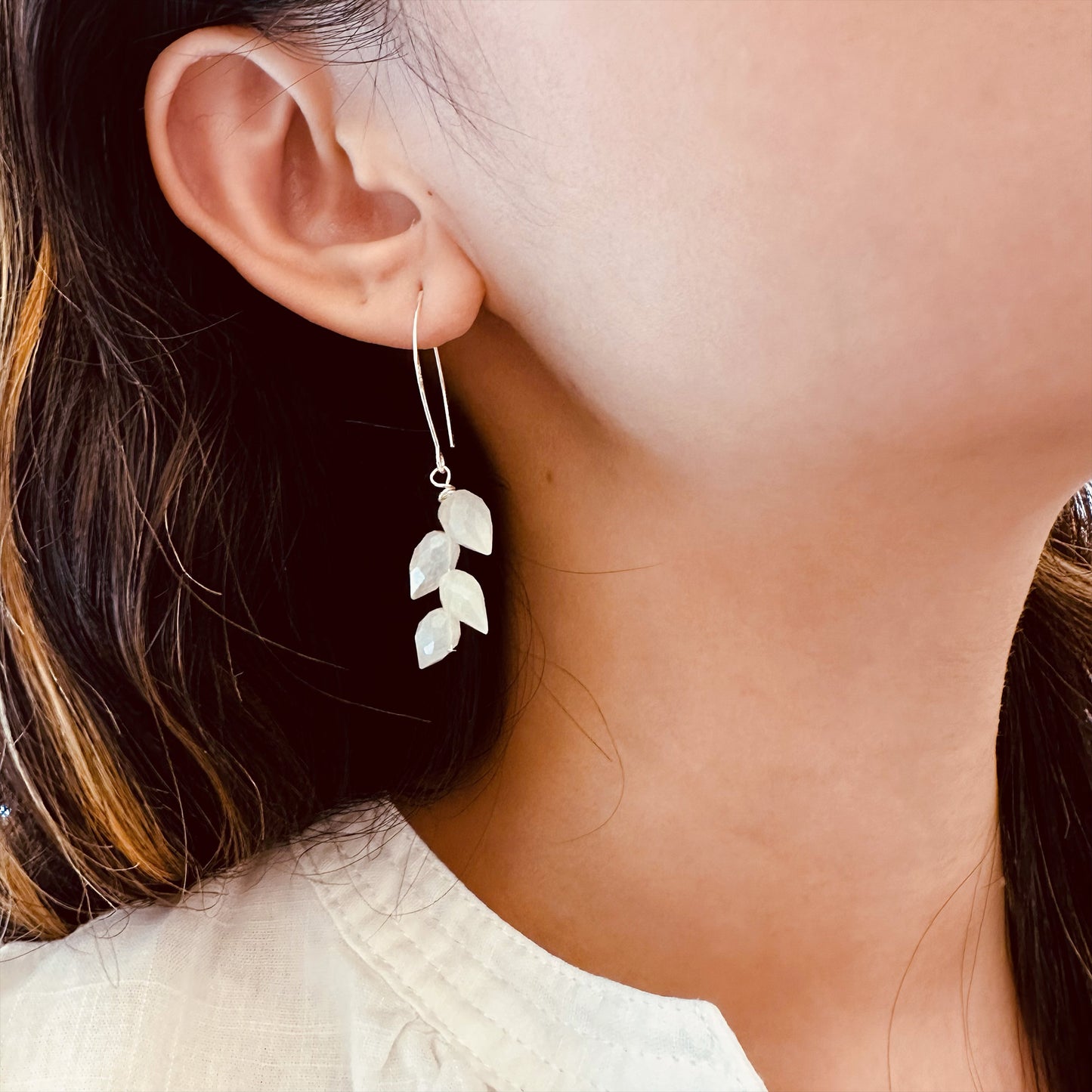 moonstone wheat ear dangle drop earrings