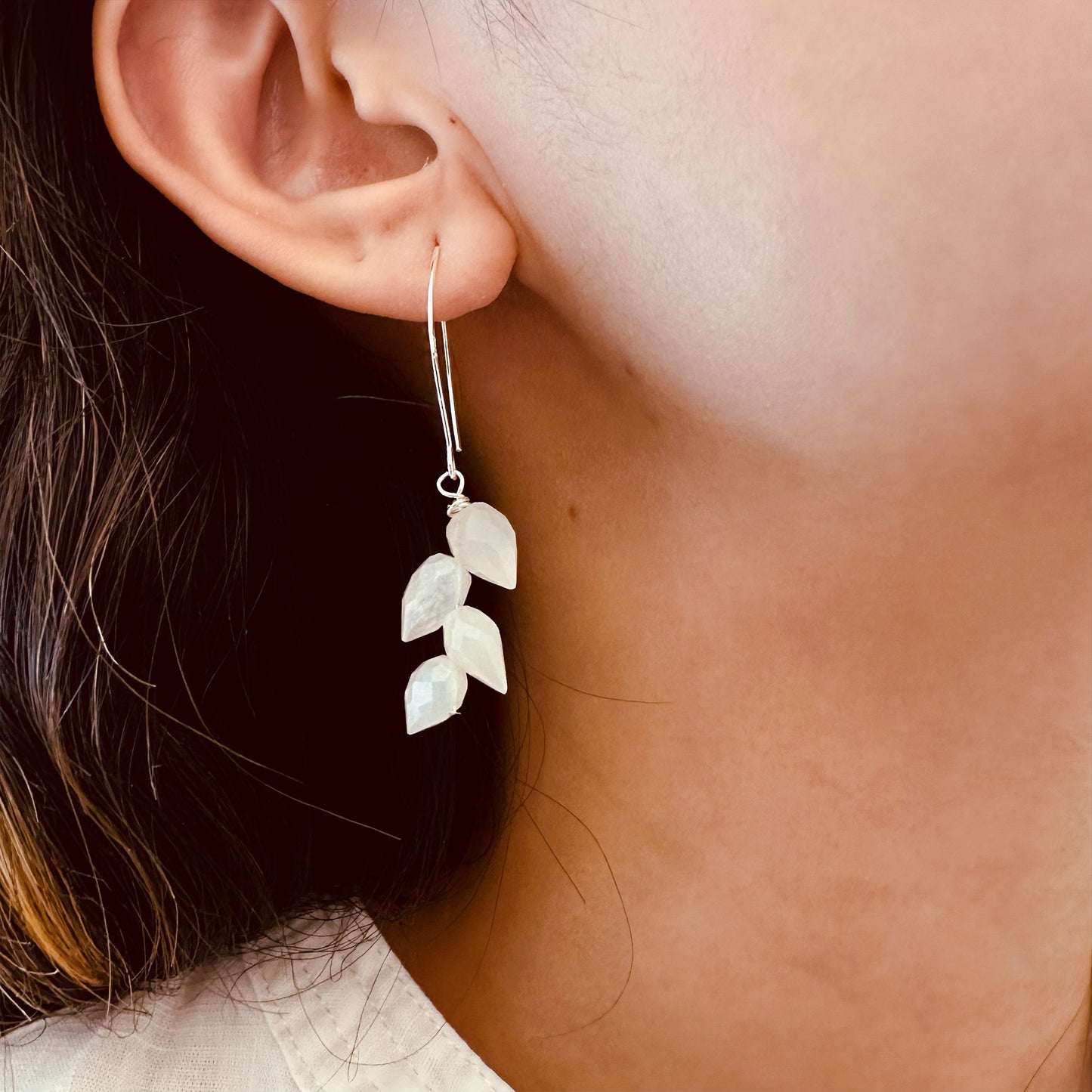 moonstone wheat ear dangle drop earrings