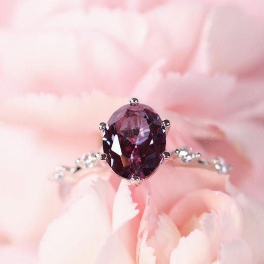 Oval Alexandrite engagement ring in sterling silver
