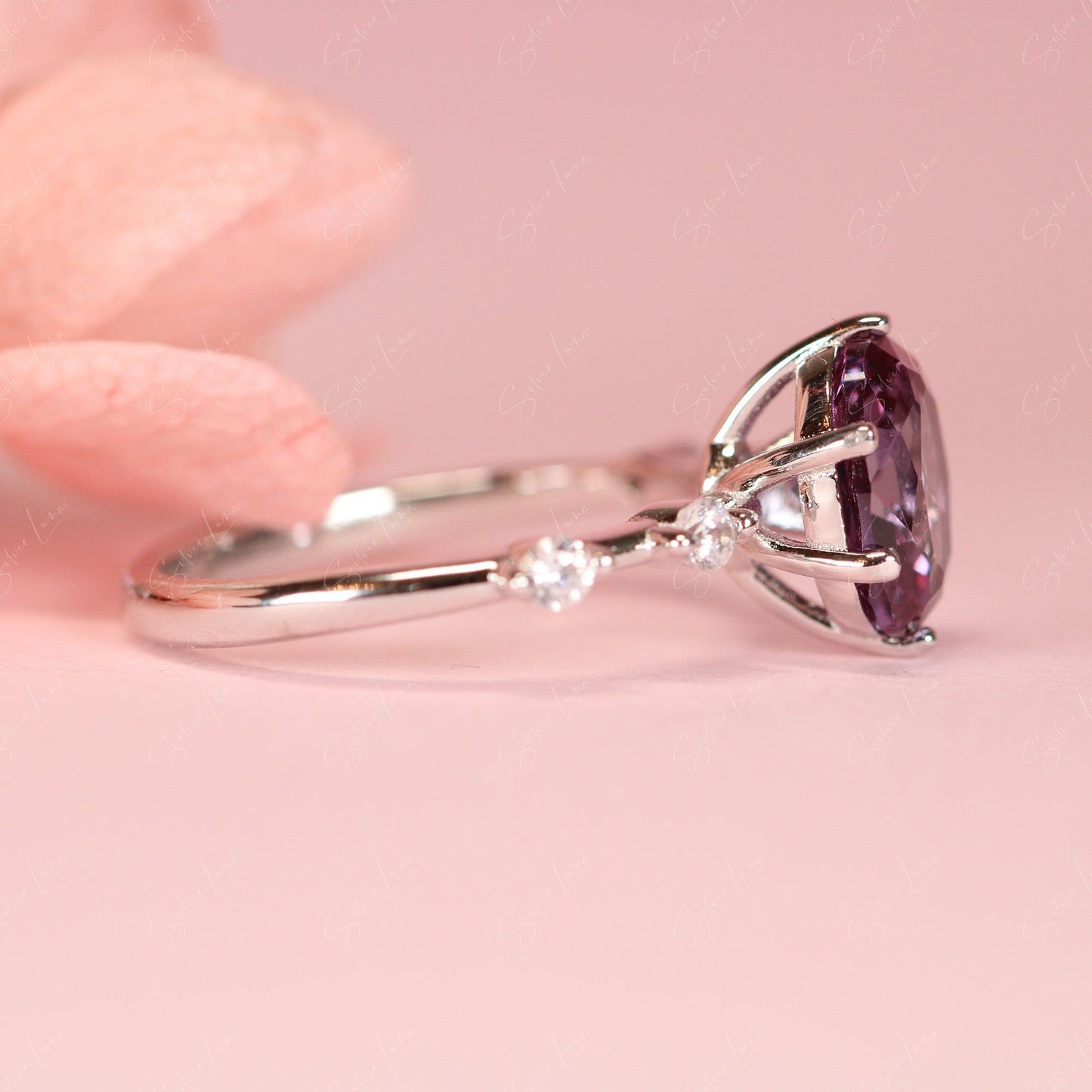 Oval Alexandrite engagement ring in sterling silver