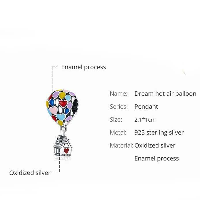 Heart balloon family house sterling silver charm