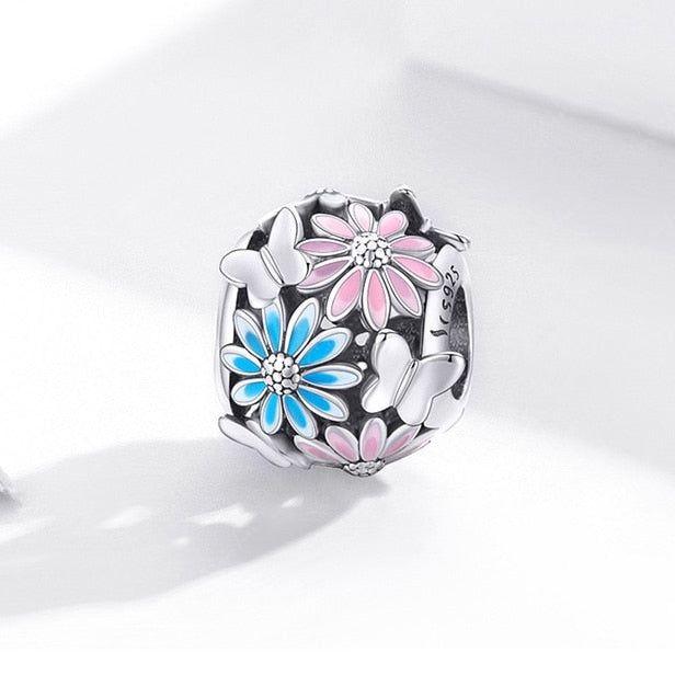 Colorful daisy flower sterling silver bead charm