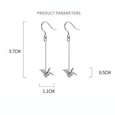 Origami crane sterling silver dangle drop earrings