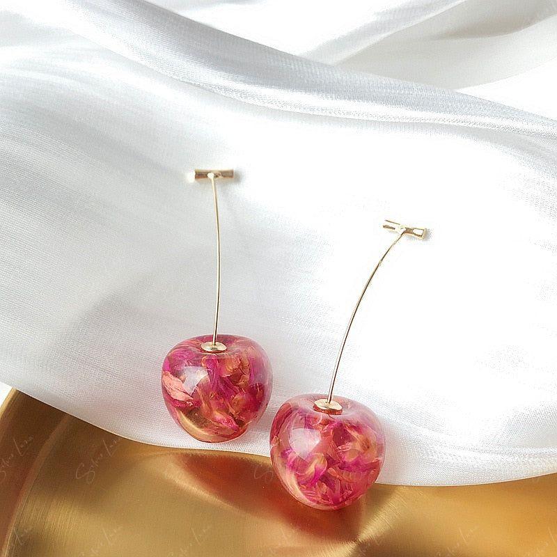 Cherry fruit dangle drop earrings