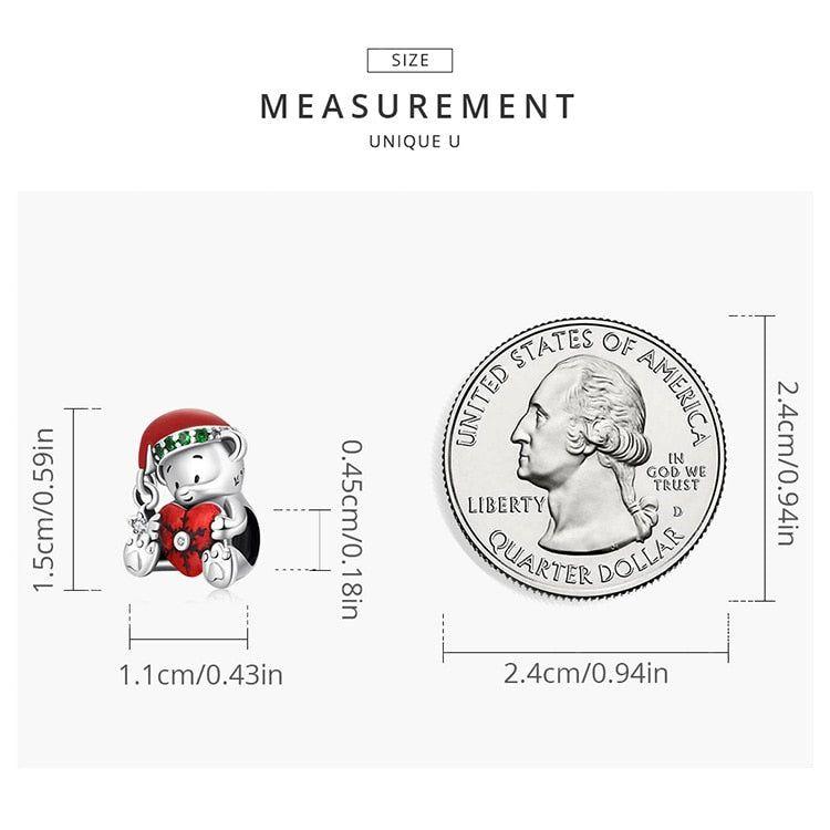 Christmas bear sterling silver charm