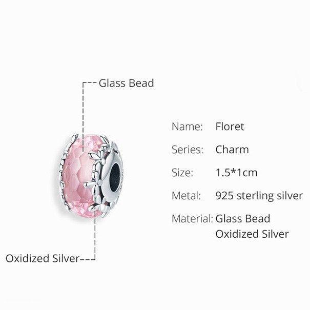 Pink Murano glass bead charm in sterling silver