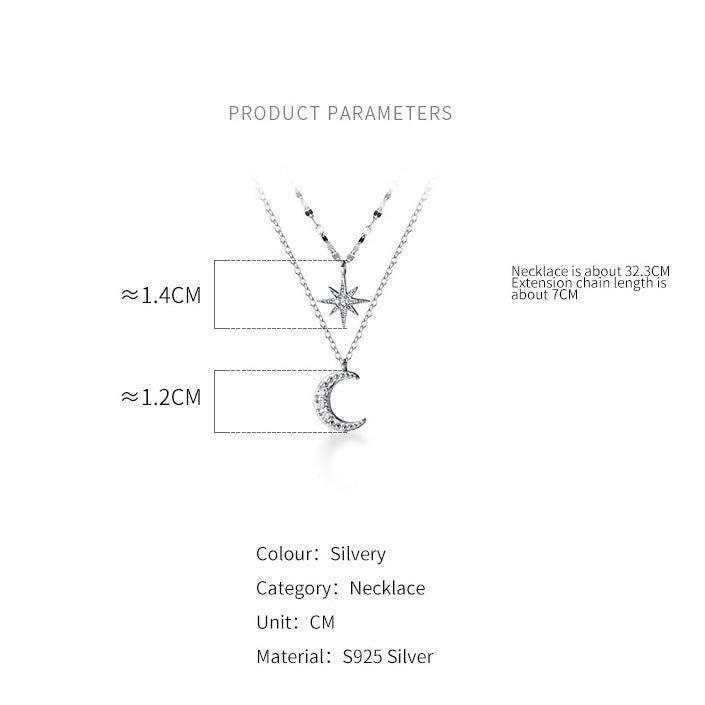 Moon and start double layer pendant necklace