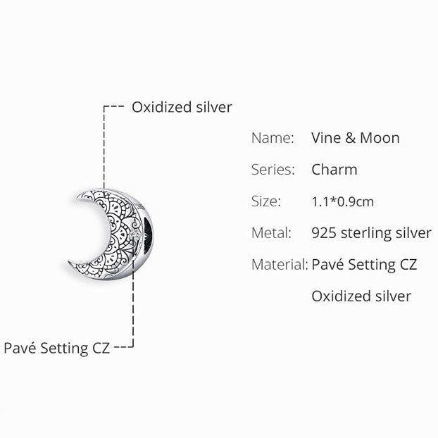 Crescent moon sterling silver charm for bracelets