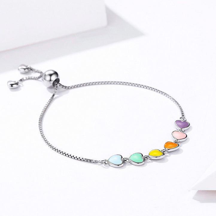 rainbow Valentine heart silver bracelet
