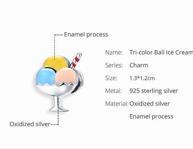 Cute ice-cream sterling silver bead charm